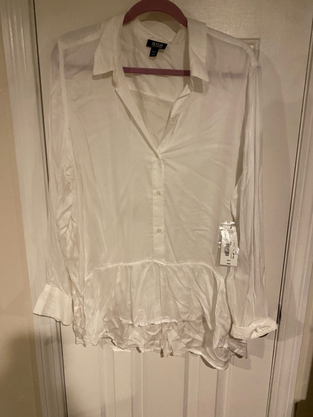 a.n.a White Ruffle-Hem Button-Down Shirt